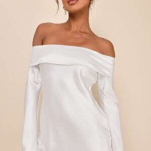 Lulus Luxurious Vision White Satin Off-the-shoulder Mini Dress - Size XS
